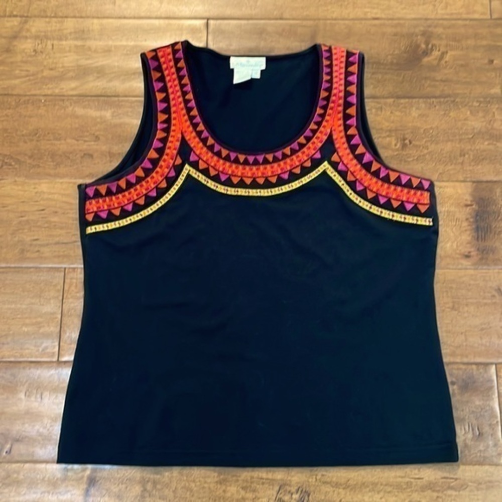 Soft Surroundings Black Embroidered Tank Top